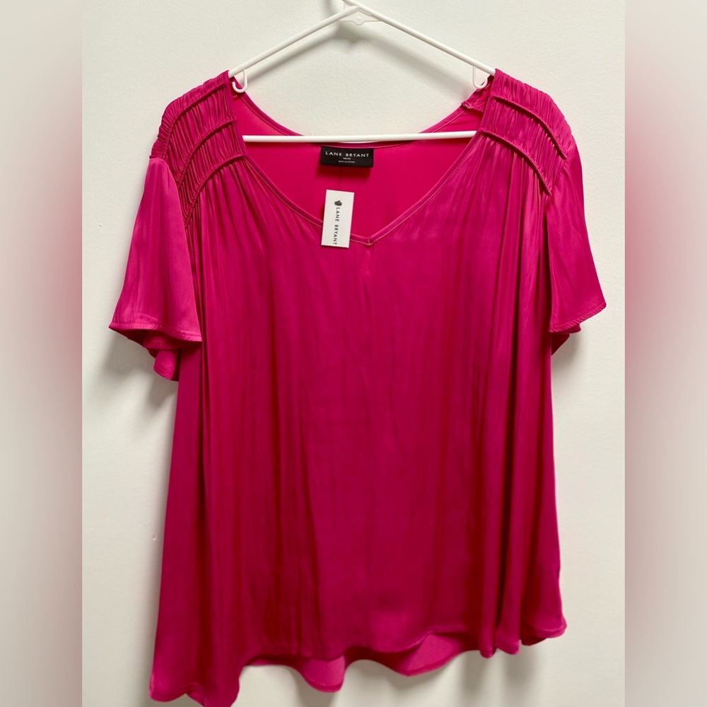 Lane Bryant Pink Flutter Sleeve Blouse Relaxed Fit